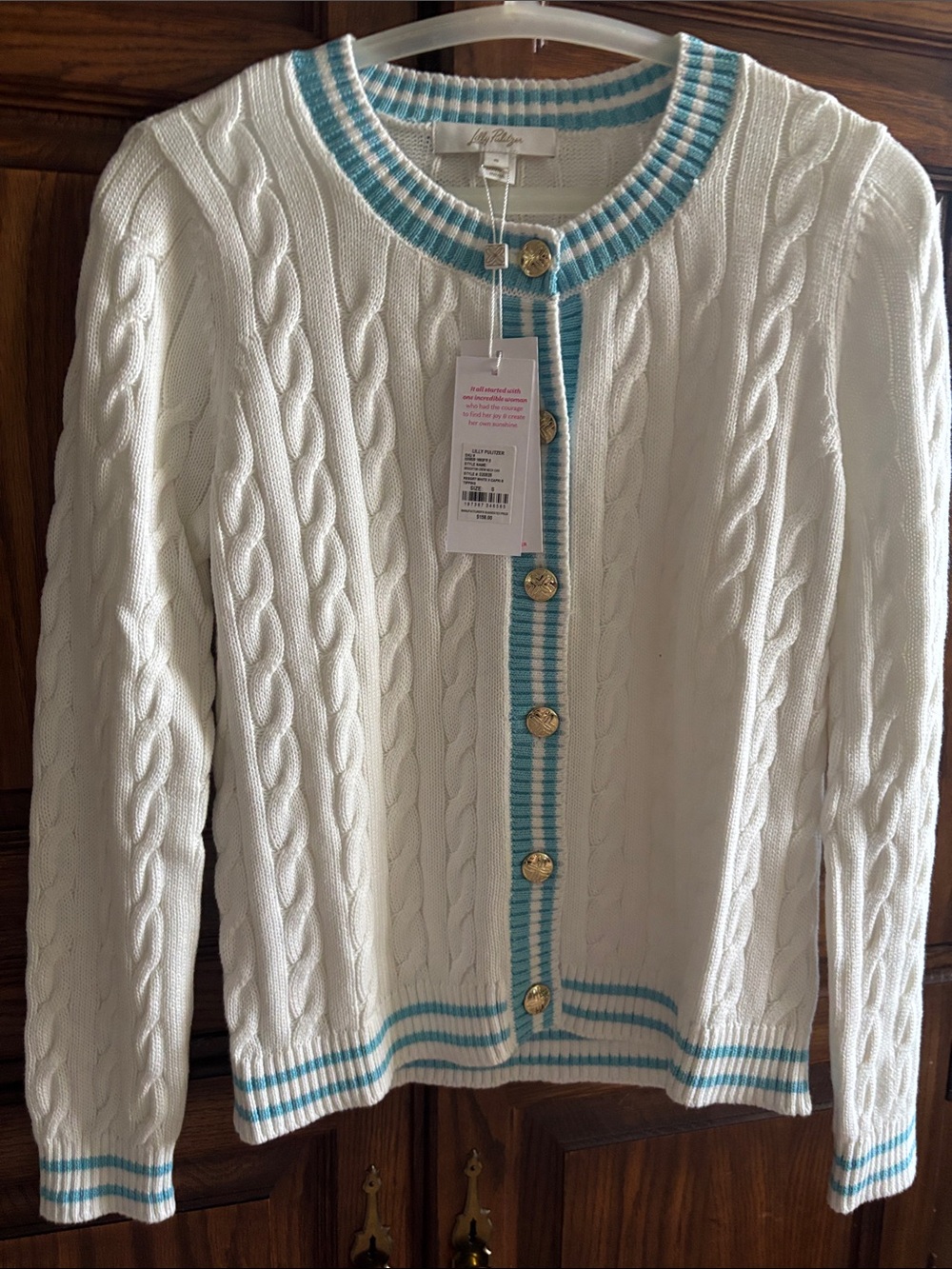 NWT Lilly Pulitzer Brockton Crew Neck Cardigan White & Blue Small - Picture 14 of 14